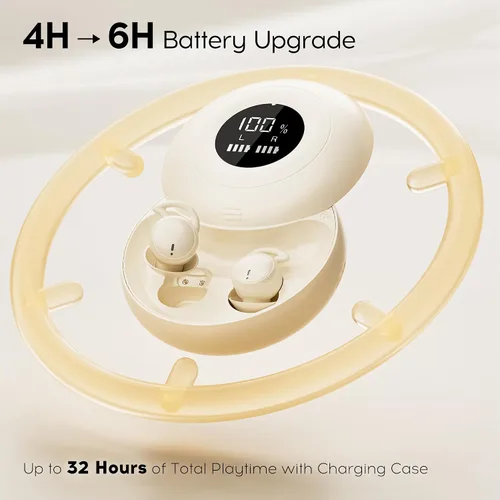 Vista 6 de Auriculares para dormir Bluetooth, auriculares de silicona para Beige
