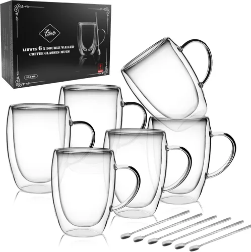 Vista 9 de LIBWYS Paquete de 2 tazas de café de doble pared, 8.5 onzas de borosilicato