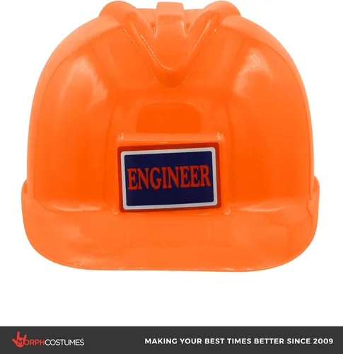 Vista 2 de Casco de construcción de plástico para adultos, sombrero duro de ingeniero, accesorio de disfraz de trabajador de carretera de constructor