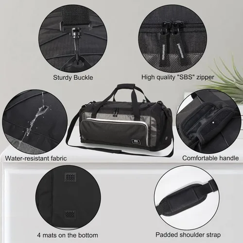 Vista 6 de MIER Bolsa de lona grande para hombre, bolsa de gimnasio con compartimento para zapatos, 60L