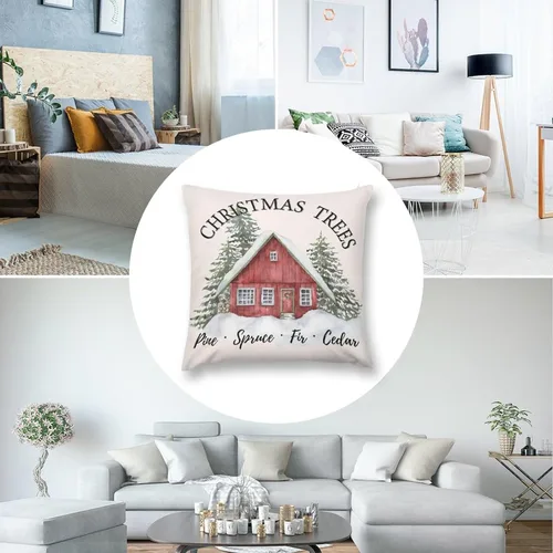 Vista 7 de Juego de 2 fundas de almohada de Navidad, decoración rústica de árbol de Navidad, fundas de sofá festivas, sofá, dormitorio, hogar
