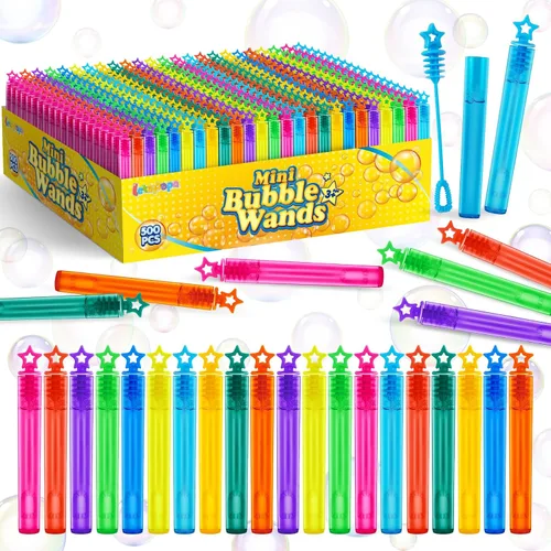 Vista 9 de Letapapa Varita de burbujas, 200 mini varitas de burbujas a granel en 10 colores, recuerdos de fiesta de burbujas para niños, juguetes de verano