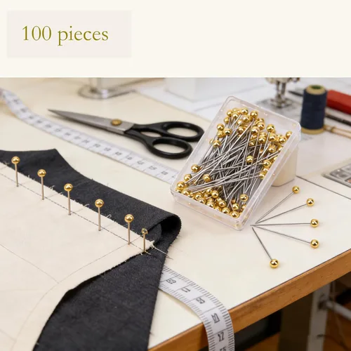 Vista 4 de 100 alfileres dorados con cabezas perladas, modista multiusos y alfileres de costura para tela, acolchado, lentejuelas y decoración de joyas