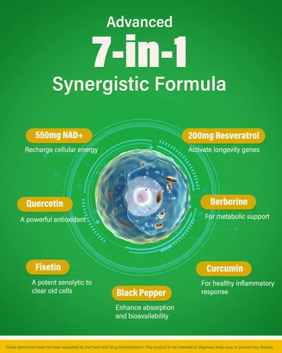 Vista 3 de Suplemento liposomal de resveratrol NAD+ - Alternativa NMN con trans-resveratrol, quercetina y fisetina - NAD Plus Booting para mujeres y hombres