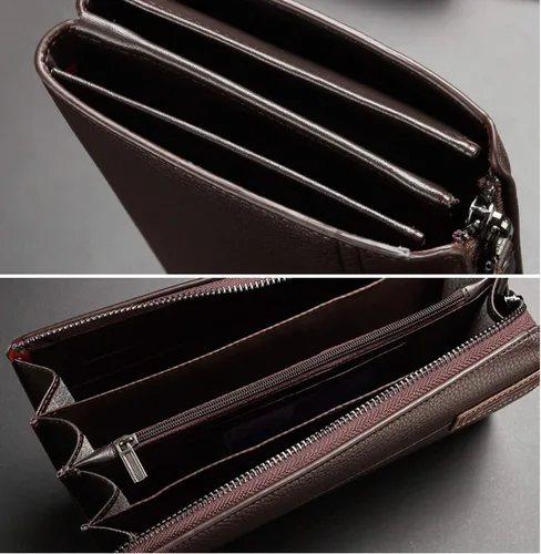 Vista 7 de Cartera larga de cuero para hombre, bolso de mano grande para negocios, tarjetero para teléfono, regalo para hombres, padre, hijo, marido, novio