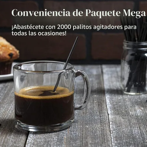 Vista 2 de Prestee Agitadores de café de plástico, 2000 unidades, 5 pulgadas, pajitas de plástico, bebidas y palitos de café, palitos de cóctel Swizzle