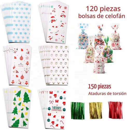 Vista 6 de XIMISHOP 120 bolsas de celofán de Navidad, bolsa de celofán para dulces