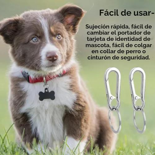 Vista 2 de Paquete de 2 clips de placa de identificación para perro, clips rápidos de acero inoxidable resistentes con anillos, soporte de etiqueta