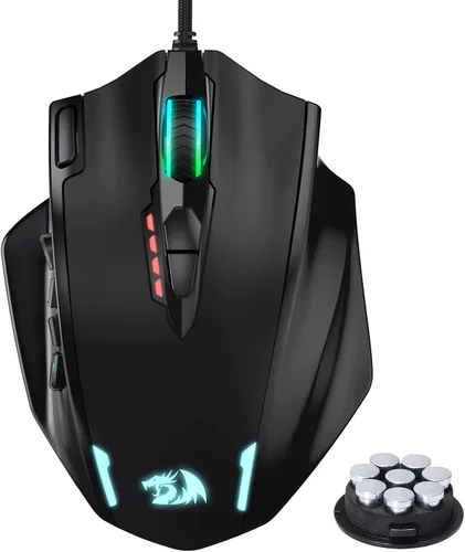 Vista 8 de Redragon M908 Impact RGB LED MMO Mouse con botones laterales ópticos con cable para juegos con 12400 DPI alta precisión 20 botones programables