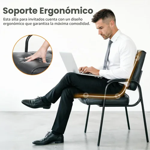Vista 5 de JupiterForce Sillas de sala de espera, silla de cuero para recepción, oficina, recepción, sin ruedas, con reposabrazos acolchado, para el hogar