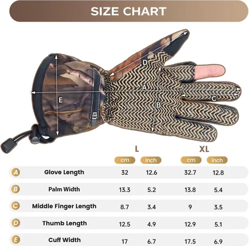 Vista 7 de Guantes de caza con calefacción para hombre, guantes térmicos eléctricos recargables de invierno, guantes térmicos de camuflaje para caza, guantes
