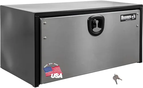 Vista 8 de Buyers Products 1703700 - Caja de almacenamiento para debajo del camión de acero negro con puerta de acero inoxidable pulido plateado, 14 x 16 x 24