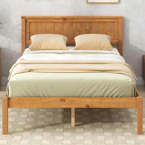 Vista 11 de Harper & Bright Designs Base de cama de plataforma de tamaño Queen con cabecero, cama Queen de madera con soporte de listones de madera, marco