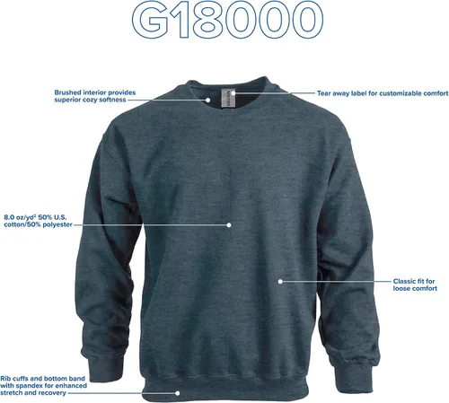 Vista 5 de Gildan Sudadera con Cuello Redondo de Forro Polar Unisex para Adultos, Estilo G18000, Paquete Múltiple