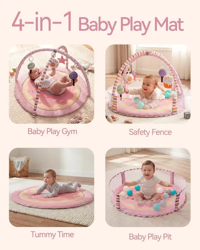 Vista 2 de Alfombra de juego 4 en 1 para bebés y gimnasio de juegos para bebés, tapete de actividades para bebés, tapete de actividades para bebés y niños