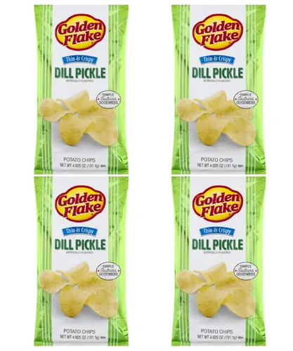 Vista 2 de Golden Flake Papas fritas finas y crujientes, bolsas de 4.625 onzas (paquete de 4) (pepinillo eneldo)