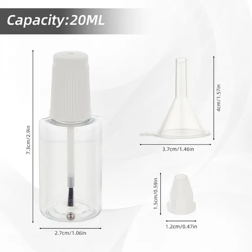 Vista 3 de NICENEEDED Botellas vacías de esmalte de uñas, contenedor de esmalte de uñas de plástico recargable, botellas de esmalte de uñas transparentes