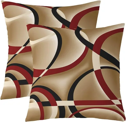 Vista 19 de Castle Fairy Juego de 2 fundas de almohada modernas con estampado de líneas geométricas de doble cara de 16 x 16 pulgadas, color gris, negro y rojo