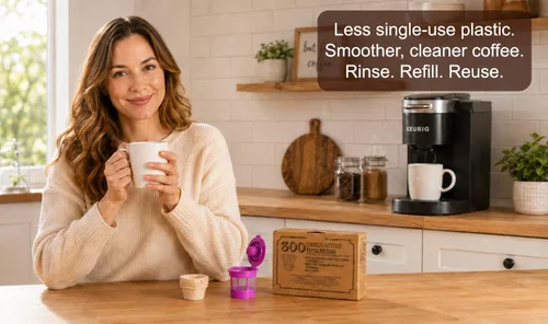 Vista 8 de Filtros de papel desechables K Cup con tapas para cápsulas de café reutilizables, 300 Tapas integradas para una preparación más rápida y una