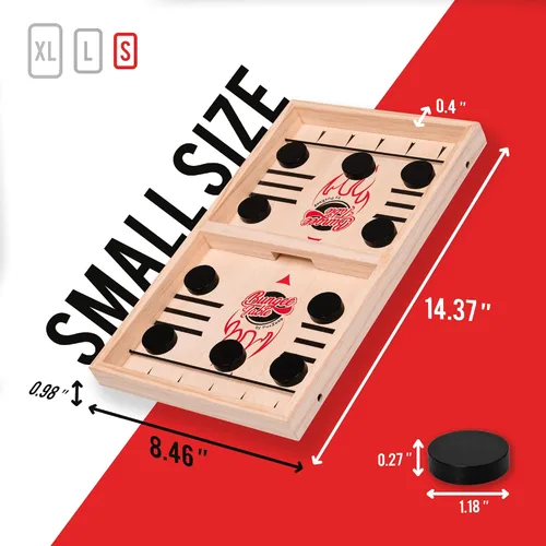 Vista 4 de Bungee Table Fast Sling Puck Game, 2-Player Wooden Tabletop Game
