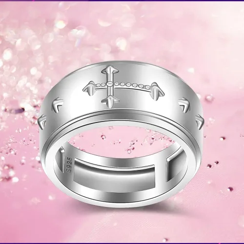 Vista 9 de Anillo giratorio con rosario en cruz para la ansiedad, para mujeres, adolescentes, plata de ley con oración a través de él, anillos cruzados