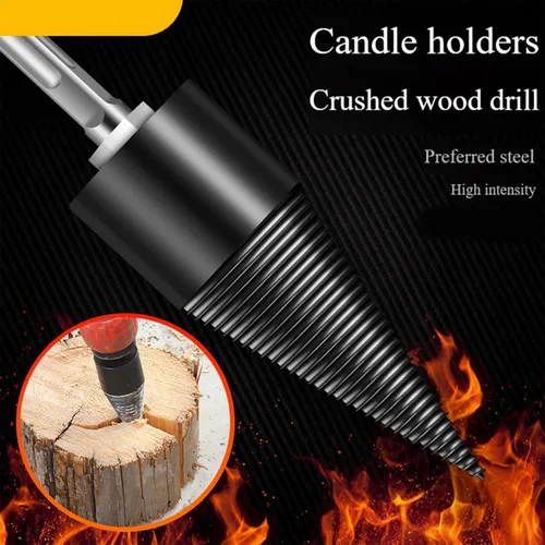 Vista 2 de Firewood Splitter Drill Bit, Removable Screw Cone Wood Drill Bit Set, Steel Kindling Splitter Drills Bits with 3 Attachment, Firewood Splitting Cut