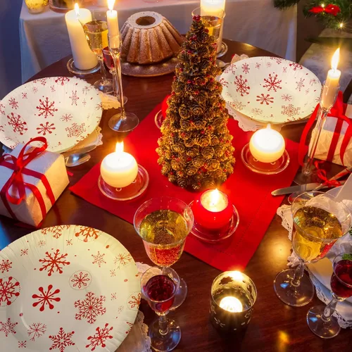 Vista 6 de Sliner 100 cuencos de papel de Navidad, cuencos desechables de Navidad, cuencos para servir ensaladas temáticas de invierno, cuencos de postre