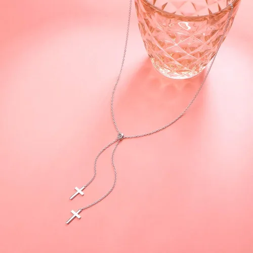 Vista 5 de FLYOW Collar Lariat de cadena larga, estilo simple, plata de ley 925, colgante de corazón ajustable en forma de Y