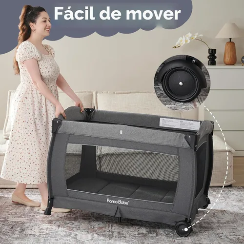 Vista 7 de Centro para bebé, corralito plegable para bebé y niño pequeño, moisés, colchón, mesa de cambio para recién nacidos (negro)