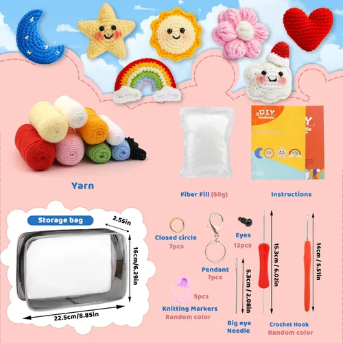 Vista 2 de UzecPk Kit de ganchillo de 7 piezas para principiantes, kit de ganchillo para adultos, kits de aprendizaje de ganchillo con relleno de ganchillo