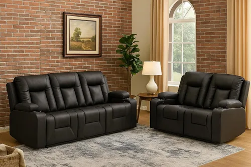 Vista 11 de Juego de sofá reclinable de cuero LUCKLIFE con sillones reclinables manuales, juego de muebles para sala de estar con sofá reclinable, sofá de dos