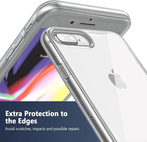 Vista 4 de FanTEK Compatible con iPhone 7 Plus, iPhone 8 Plus de 5.5 pulgadas, fundas de teléfono TPU de cristal transparente suave