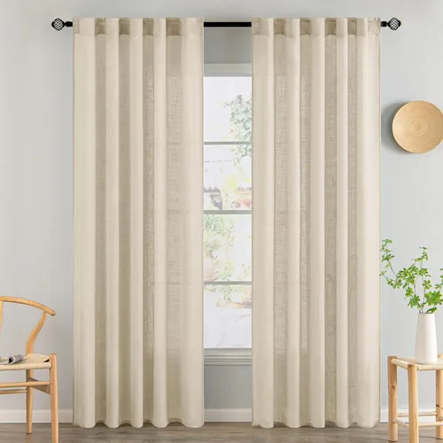 Vista 84 de MIULEE - Cortinas semitraslúcidas suaves y gruesas con textura de lino para cocina y ventana de baño, con trabilla trasera y bolsillo para Blanco