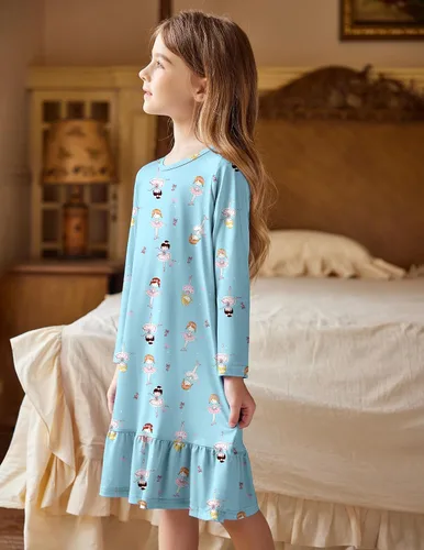 Vista 5 de Arshiner Ropa de dormir para niña de manga larga lindo camisón camisón pijama vestido