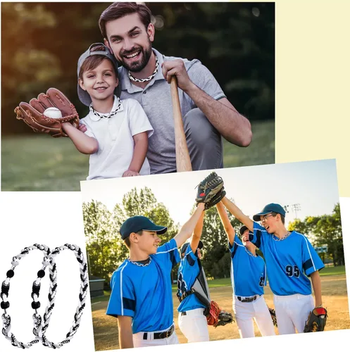 Vista 3 de Zeyune Collar de béisbol de 18 pulgadas para niños, tres cuerdas trenzadas, tornado, titanio, collar de cuerda de béisbol para hombre