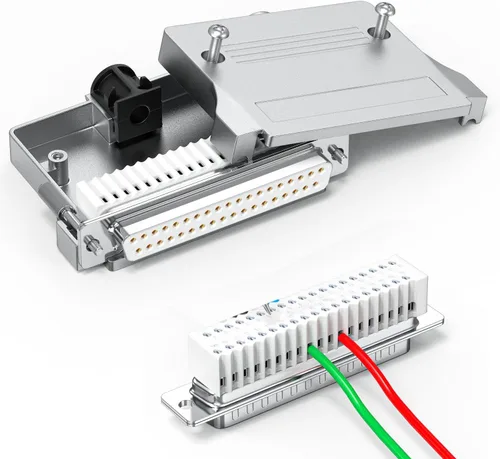 Vista 12 de Paquete de 2 conectores macho DB25 sin soldadura, adaptador de terminal de cable desnudo de conexión directa macho de 25 pines, RS232 D-SUB 25 pines