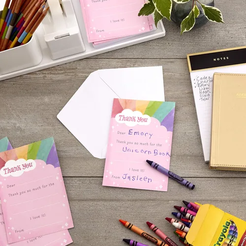 Vista 2 de Hallmark Tarjetas de agradecimiento en blanco para niños, arcoíris (20 tarjetas con sobres)