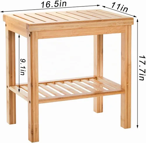 Vista 3 de SOUJOY Banco de ducha de bambú, taburete de asiento de baño, taburete de afeitado para reposapiés de spa, estante de almacenamiento para toalla