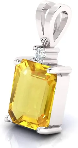 Vista 2 de LMDPRAJAPATIS Joyería fina con certificación natural, 4.75 quilates, zafiro amarillo astrológico y diamante americano, collar con colgante de piedra