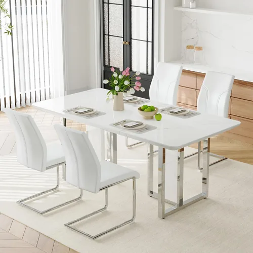 Vista 20 de Juego de mesa de comedor Marle blanca de 63 pulgadas para 4