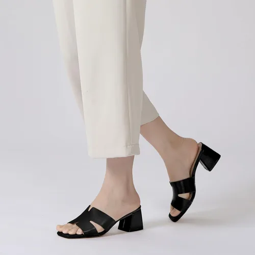 Vista 2 de Sandalias de tacón grueso con punta cuadrada abierta para mujer, sandalias bajas y cómodas de tacón bajo, sandalias casuales para el uso diario
