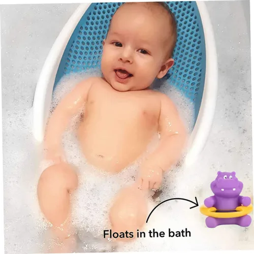 Vista 7 de Termómetro de baño para bebé, lindo hipopótamo, termómetro digital, juguete flotante púrpura