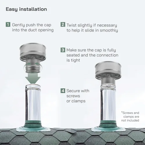 Vista 4 de Vent Systems Tapa redonda de ventilación de techo de 4 pulgadas, protector de lluvia de chimenea de acero galvanizado con escudo contra el viento