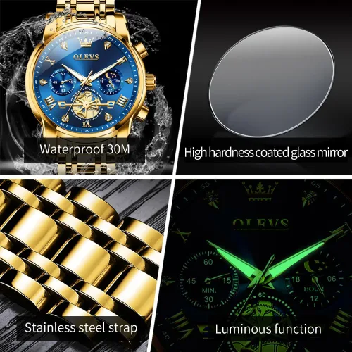 Vista 5 de OLEVS Relojes para hombre de plata, reloj de cronógrafo de acero inoxidable para hombre, reloj analógico de cuarzo de cara grande para hombre