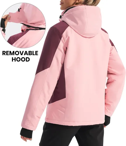 Vista 3 de Ewedoos Chaquetas de esquí de nieve para mujer con capucha desmontable, resistente al viento, chaqueta de snowboard de invierno para mujer