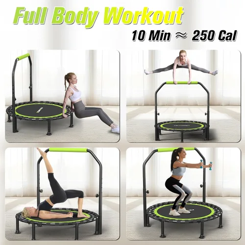 Vista 8 de ZCMHAXJ Mini trampolín plegable, trampolín de rebote de 40 pulgadas/48 pulgadas para adultos y niños, capacidad de 450 libras con barra ajustable