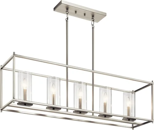Vista 2 de Kichler Crosby - Lámpara de araña lineal de 13.75" con 5 luces de cristal transparente Olde Bronze®