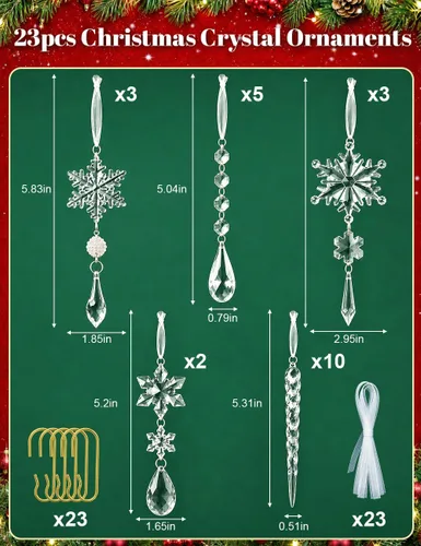 Vista 2 de 23 adornos navideños de cristal, copos de nieve, decoración