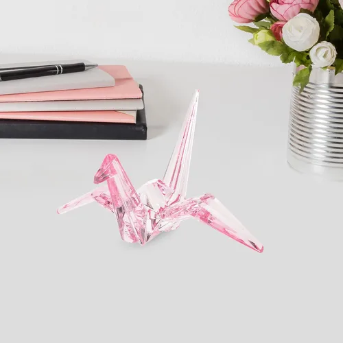 Vista 6 de TEHAUX Adornos acrílicos, estatua de grulla de origami transparente, figura en forma de grúa, figura de papel para decoración de mesa de comedor