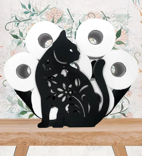 Vista 2 de Soportes de papel de metal para gatos, divertidos soportes de almacenamiento de papel de animales negros para interiores y cocina, almacenamiento